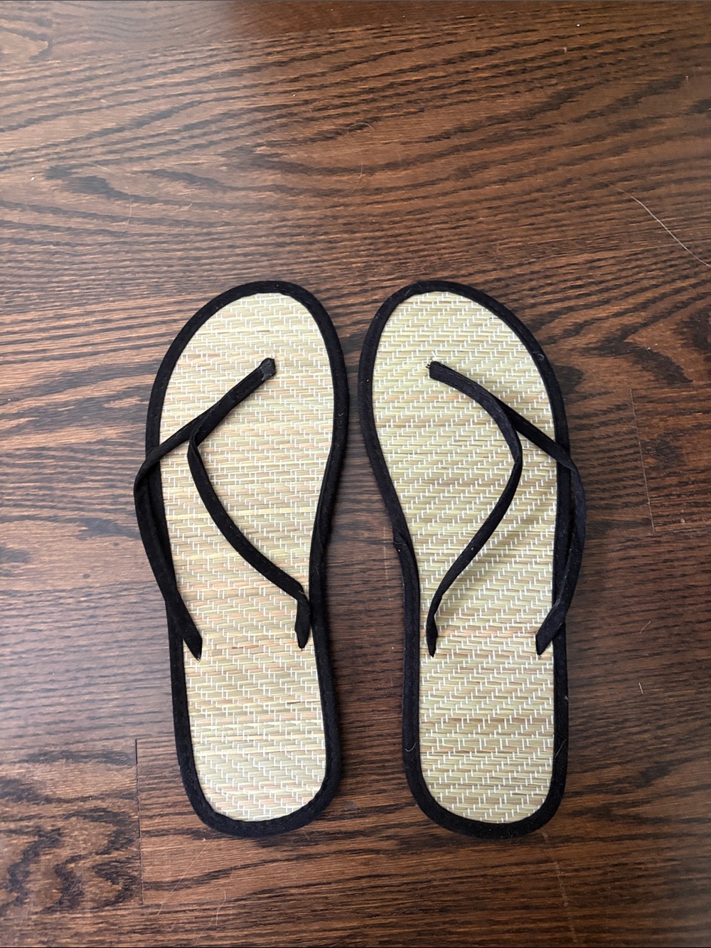 Women’s Black-Strap Woven Beige Flip Flops